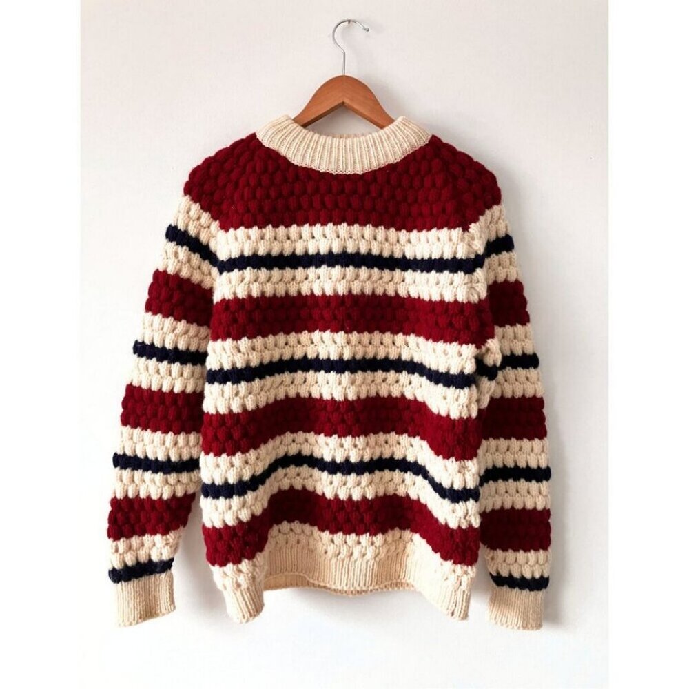 Pallas Ireland 100% New Wool Chunky Striped Knit Sweater Size Large